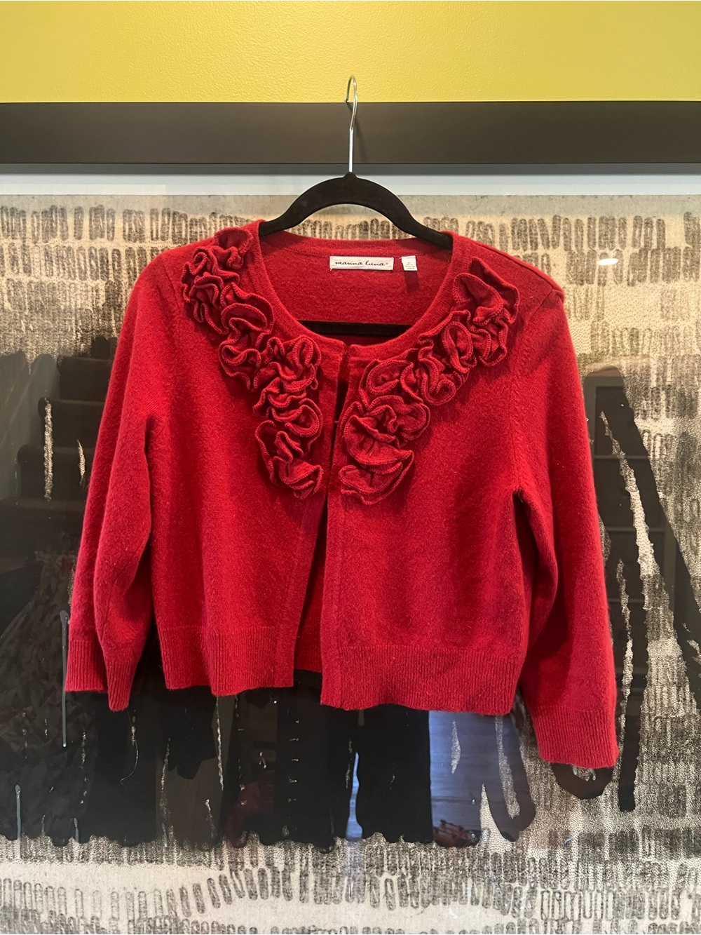 Marina Luna Red Lambswool Angora Ruffle Cardigan Sweater M
